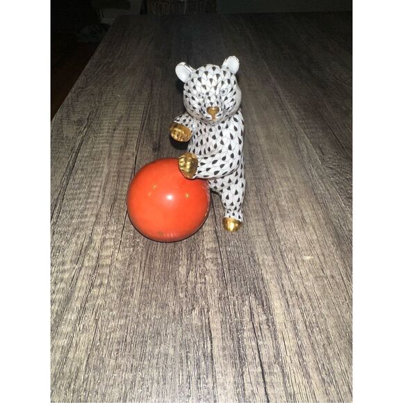 Herend Other - HEREND Bear With Ball Green Fishnet Design Figurine 15874